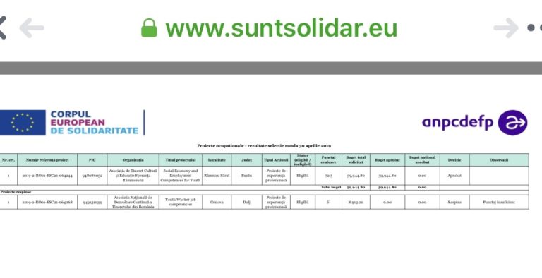 ATCE Speranța Râmniceană – prima în România!